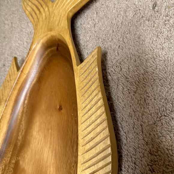 Large Hand Carved Fish Wood Handmade Serving Tray/Center piece MCM - Picture 7 of 10